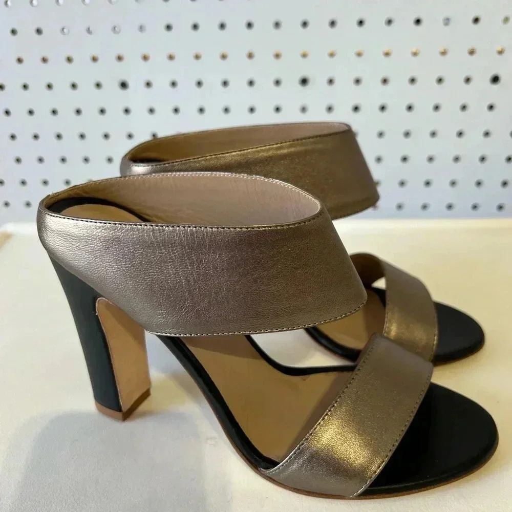 Vero Cuoio Women's 4” Heeled Mules Copper-Black Sz 37 (7) Made In Italy 🇮🇹
